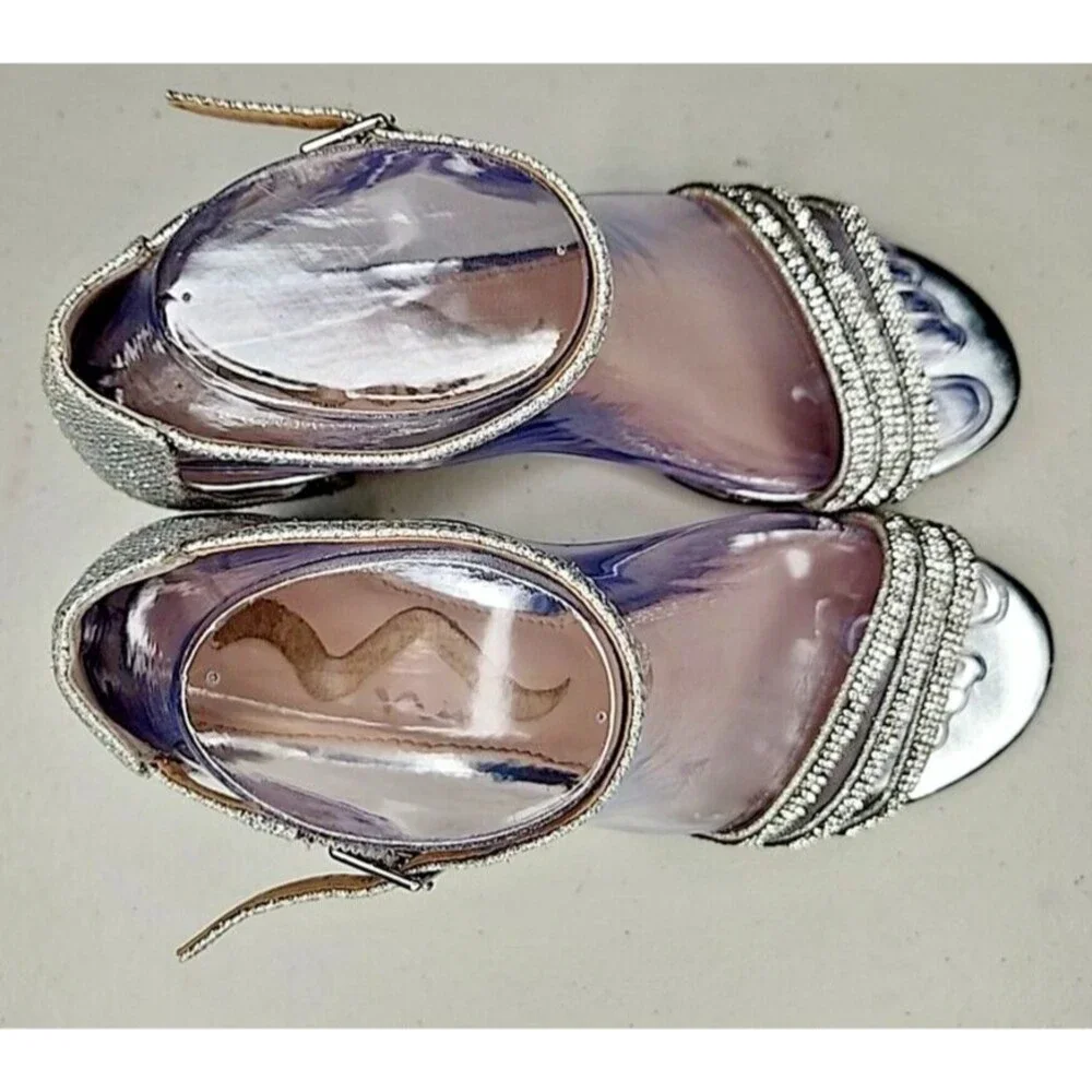 NINA Nagida Block Heel Women's Shoes Soft Platino Size 6M